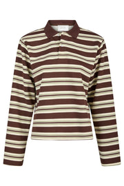 Mala Stripe Polo Blouse | Brown | Bluse fra Neo Noir