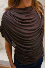 Cottuna Drapy Mesh Top | Brown | Bluse fra Neo Noir