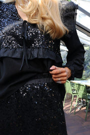 Nor Ls Frill Blouse | Black Sequins | Bluse fra Liberté