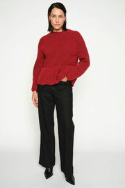 Thora O-Neck Frill Knit | Rhythmic Red | Strik fra Mos Mosh