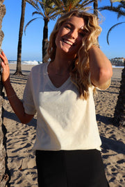 Ulla Ss Vneck Tshirt | Ivory | T-Shirt fra Liberté