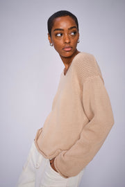 Bine LS V-neck Knit  | Sesame | Strik fra Mos Mosh