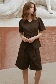 Jules Structure Blouse | Dark Brown | Bluse fra Neo Noir