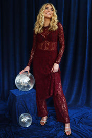 Lacy Ls Long Dress | Bordeaux Lace | Kjole fra Liberté