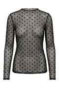 Faye Long-Sleeved Polka-Dot Flocked Mesh Blouse | Black