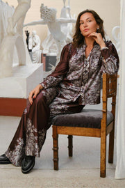 Massima Paisley Border Blouse | Dark Brown | Bluse fra Neo Noir