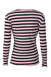 Natalia Ls Round Neck  Blouse | Black Bubblegum White Stripe | Bluse fra Liberté