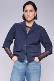 Loretta Velvet Leafy Blouse  | Salute Navy | Bluse fra Mos Mosh