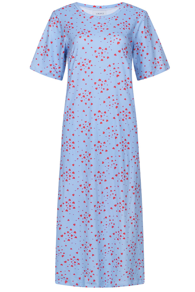 Alma Tshirt Dress | Light Blue Pink Heart | Kjole fra Liberté