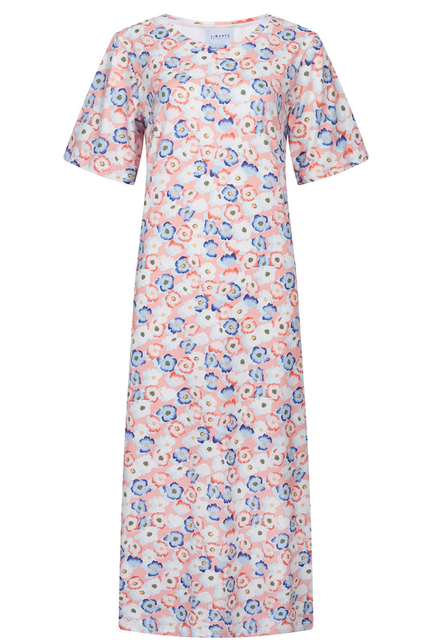 Alma Tshirt Dress | Peachy Blue Flower | Kjole fra Liberté