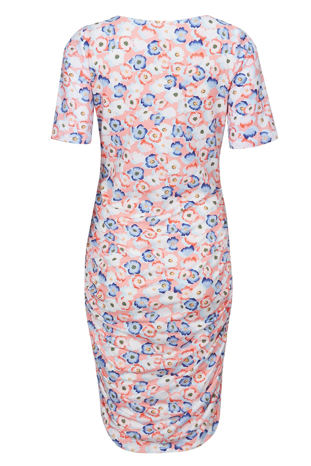 Alma Ss Turn Dress | Peachy Blue Flower | Vendbar kjole fra Liberté