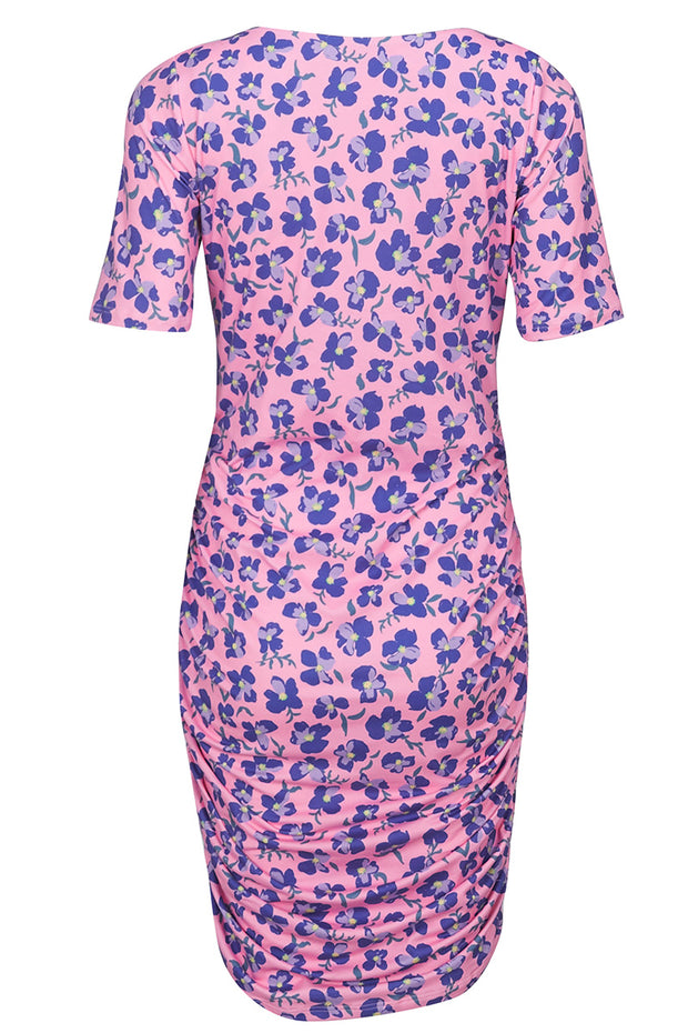 Alma Ss Turn Dress | Pink Purple Flower | Vendbar kjole fra Liberté