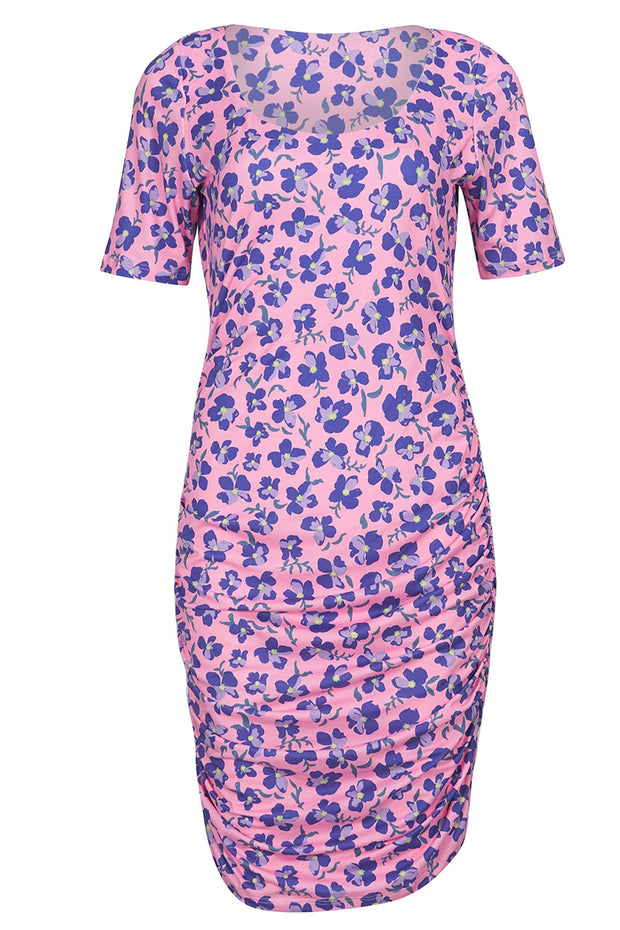 Alma Ss Turn Dress | Pink Purple Flower | Vendbar kjole fra Liberté