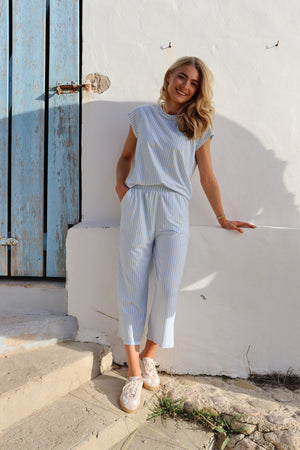 Alma Culotte Pants | L. Blue Creme Small Stripe | Bukser fra Liberté