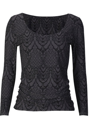 Alma Ls Turn Top | Dark Grey Lala | Vendbar bluse fra Liberté