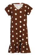 Alma U Tshirt Frill Dress | Brown Creme Dot | Kjole fra Liberté