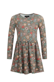 Alma Ls Babydoll Dress (Kids) | Smiley Peace Brown | Børne kjole fra Liberté