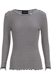 Natalia Ls Round Neck  Blouse | Navy Creme Small Stripe | Bluse fra Liberté