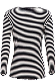 Natalia Ls Round Neck  Blouse | Navy Creme Small Stripe | Bluse fra Liberté