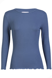 Natalia Ls Round Neck  Blouse | Dusty Blue | Bluse fra Liberté