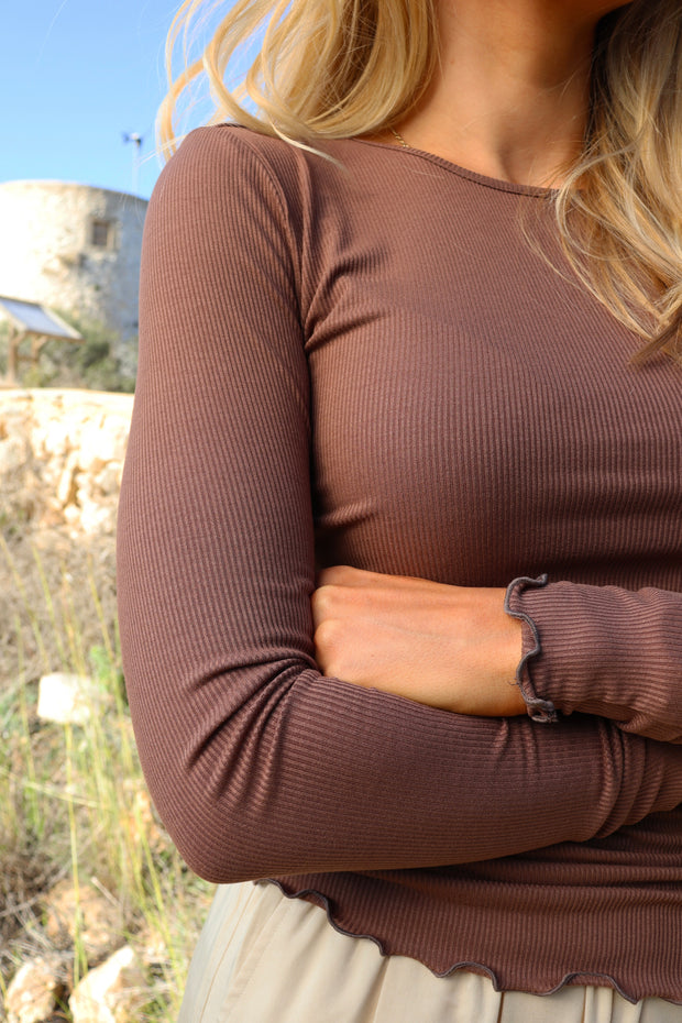 Natalia Ls Round Neck  Blouse | Brown | Bluse fra Liberté