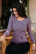 Natalia Ls Round Neck Blouse | Navy Pink Stripe