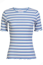 Natalia Ss Blouse | Blue White Rose Stripe | Bluse fra Liberté