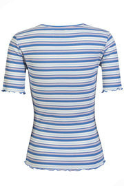 Natalia Ss Blouse | Blue White Rose Stripe | Bluse fra Liberté