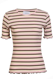 Natalia Ss Blouse | Brown Rose Creme Stripe | Bluse fra Liberté