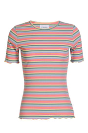Natalia Ss Blouse | Multi Orange Pink Stripe | T-shirt fra Liberté