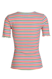 Natalia Ss Blouse | Multi Orange Pink Stripe | T-shirt fra Liberté