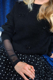 Fro Bow Pullover | Black Silver Bow | Bluse fra Liberté