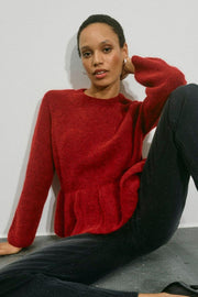 Thora O-Neck Frill Knit | Rhythmic Red | Strik fra Mos Mosh