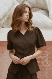 Jules Structure Blouse | Dark Brown | Bluse fra Neo Noir