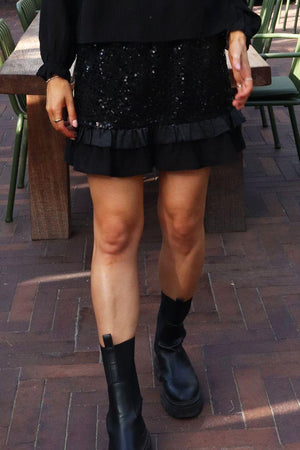Nor Frill Skirt | Black Sequins | Nederdel fra Liberté