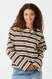 Mala Stripe Polo Blouse | Brown | Bluse fra Neo Noir