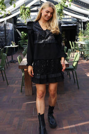 Nor Ls Frill Blouse | Black Sequins | Bluse fra Liberté