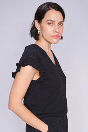 Ganna Pattern V-neck Knit  | Black | Strik fra Mos Mosh