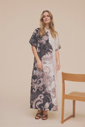 Anika Long Dress | Washed Black w. Print | Kjoler fra Gustav