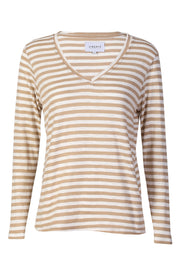 Ulla Ls Vneck Stripe Tshirt | Sand White Stripe | Bluse fra Liberté