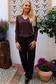 Vivi Ls Vneck Pullover | Brown | Bluse fra Liberté