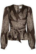 Rista Paisley Drop Blouse | Dark Brown | Bluse fra Neo Noir