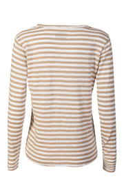 Ulla Ls Vneck Stripe Tshirt | Sand White Stripe | Bluse fra Liberté