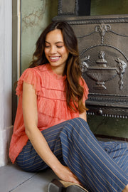 Amilla Lace Top | Coral | Bluse fra Black Colour