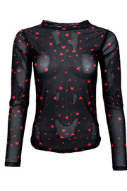 Annie Mesh Blouse | Black Red Heart | Bluse fra Black Colour