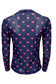 Annie Mesh Blouse | Navy Pink Heart | Bluse fra Black Colour