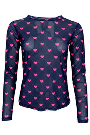 Annie Mesh Blouse | Navy Pink Heart | Bluse fra Black Colour