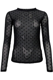 Jennie Dotted Mesh Blouse | Black | Mesh bluse fra Black Colour