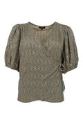 Luna Puff Sleeve Wrap Blouse | Olive Mist | Bluse fra Black Colour – nedsat