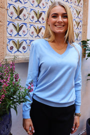 Vivi Ls Vneck Pullover | Light Blue | Bluse fra Liberté